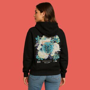 Truth + Theory Black Floral Graphic Hoodie – Size L – Streetwear LA Style